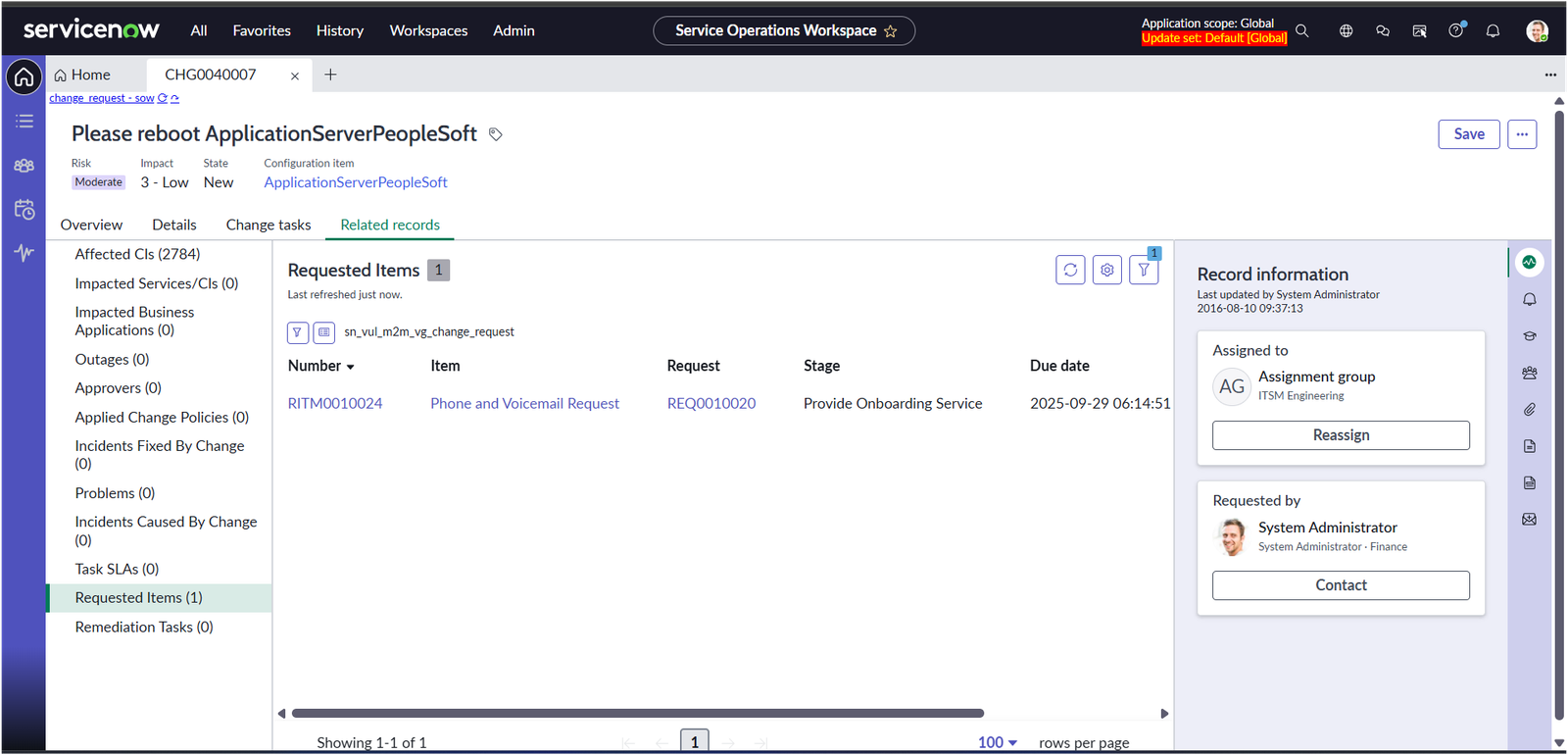 Adding an “Add Requested Item to Change Request (o2m)” Declarative ...